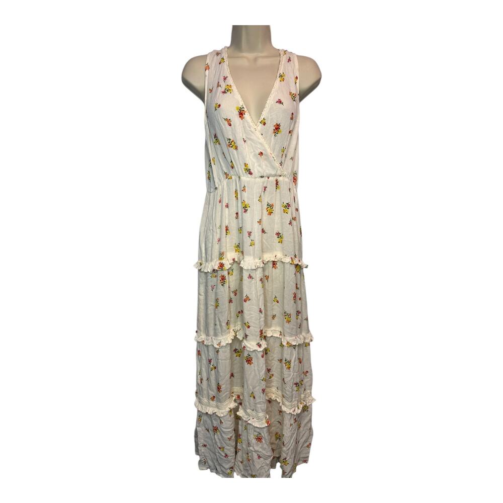 Asos White Lace Vneck Romantic Cottagecore Boho Floral Ruffle Tier Maxi Dress 6